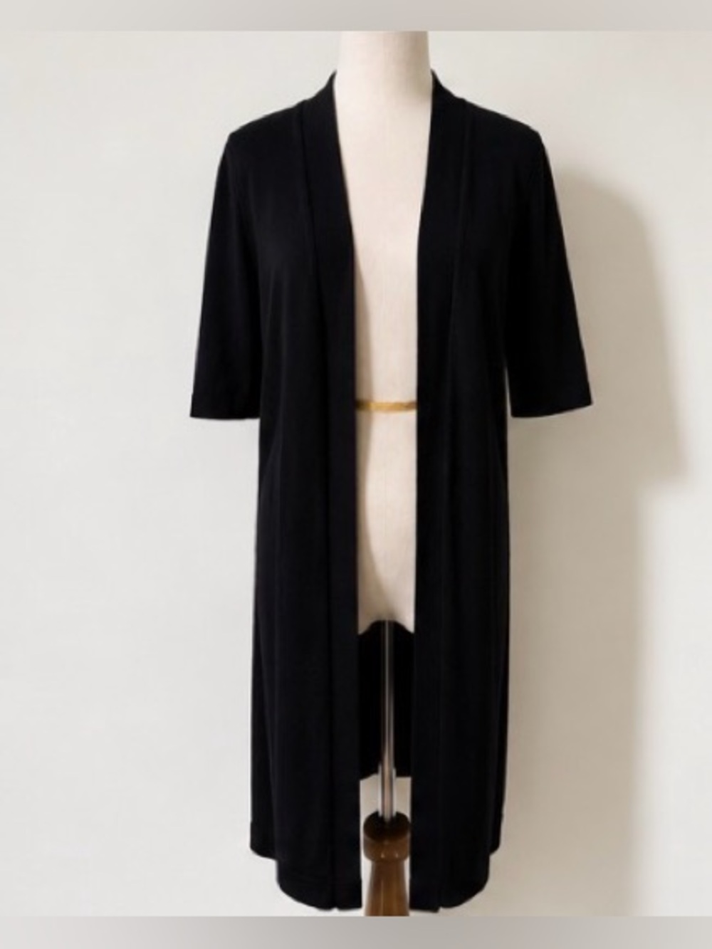 [D. Exterior] Black Open Front Knit Cardigan Duster Short Sleeve XS Made Italy